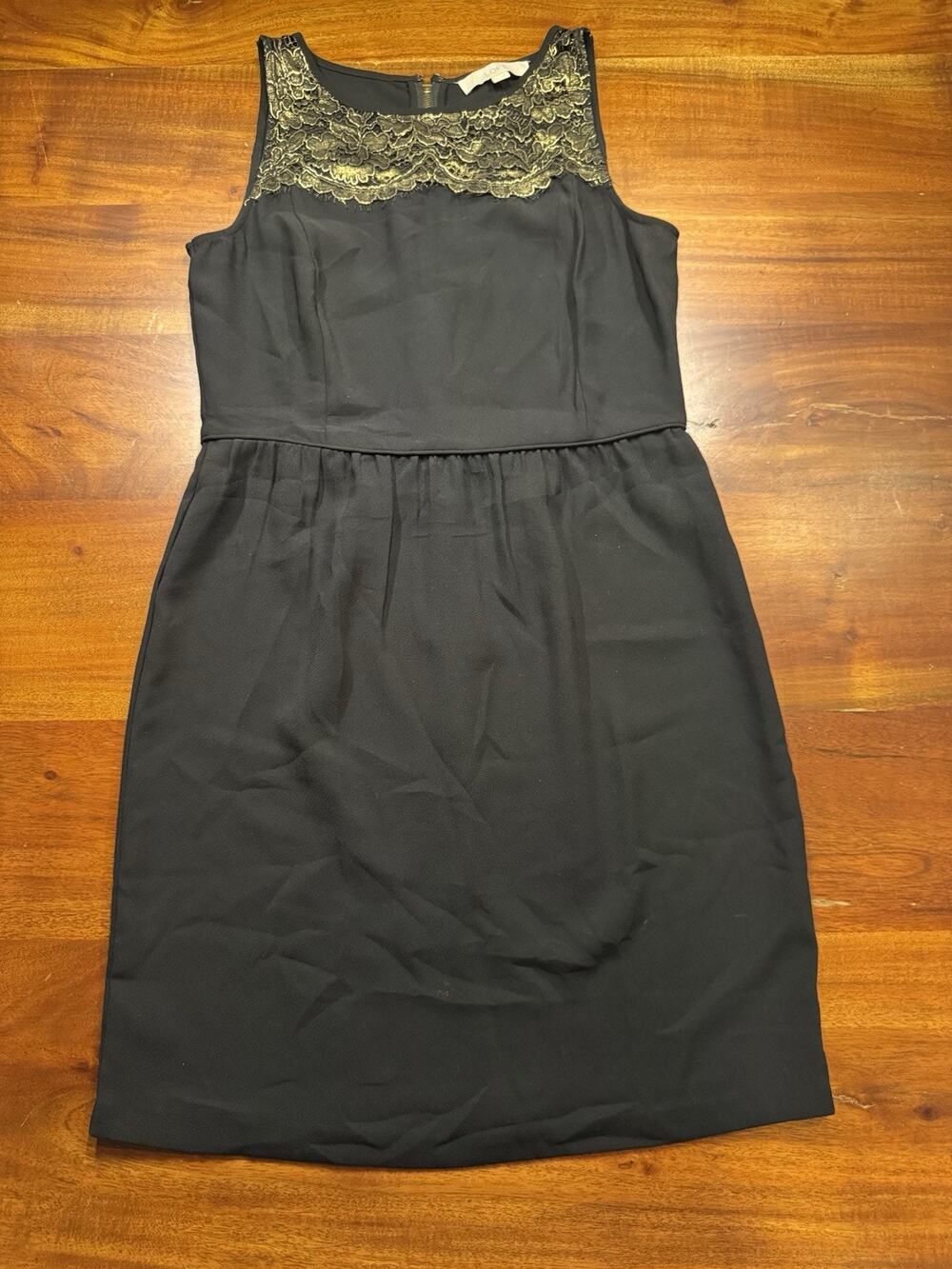 Ann Taylor Loft Women’s Black Gold Metallic Overlay Sleeveless Dress Sz 6